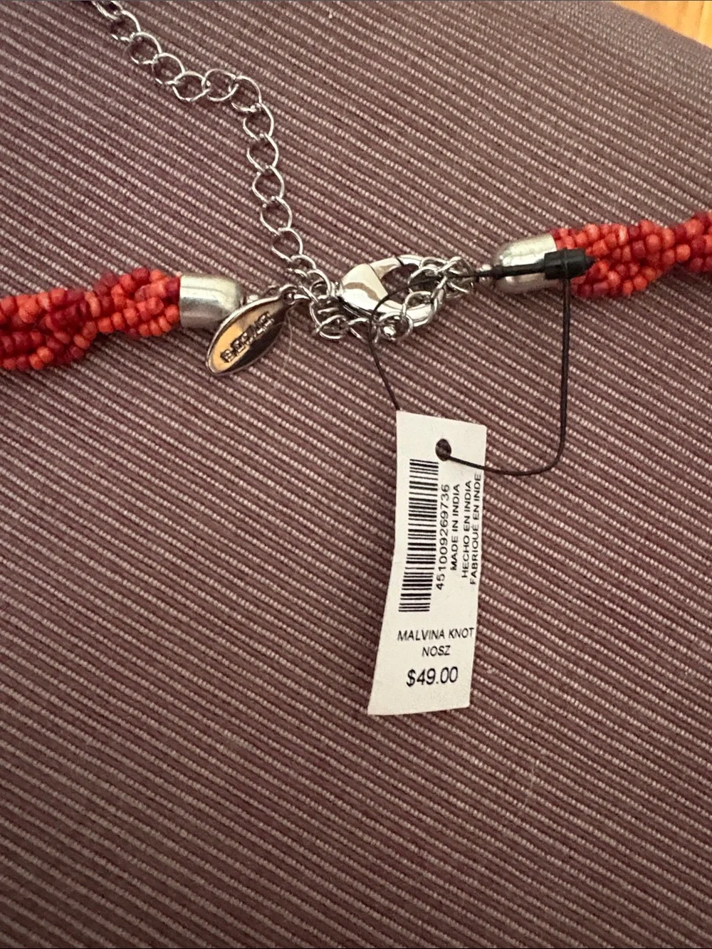 Chico's Red Beaded Malvina Knot Tassel Necklace
